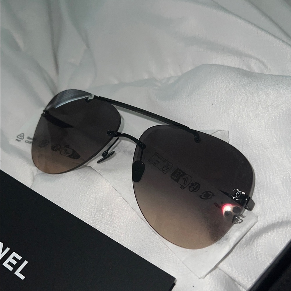 CHANEL Black Aviator Sunglasses
